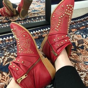 Red Studded Booties